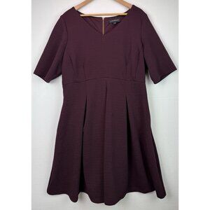 Lane Bryant Fit & Flare V-Neck Dress Knee Length Textured Pleats Purple Sz 18/20